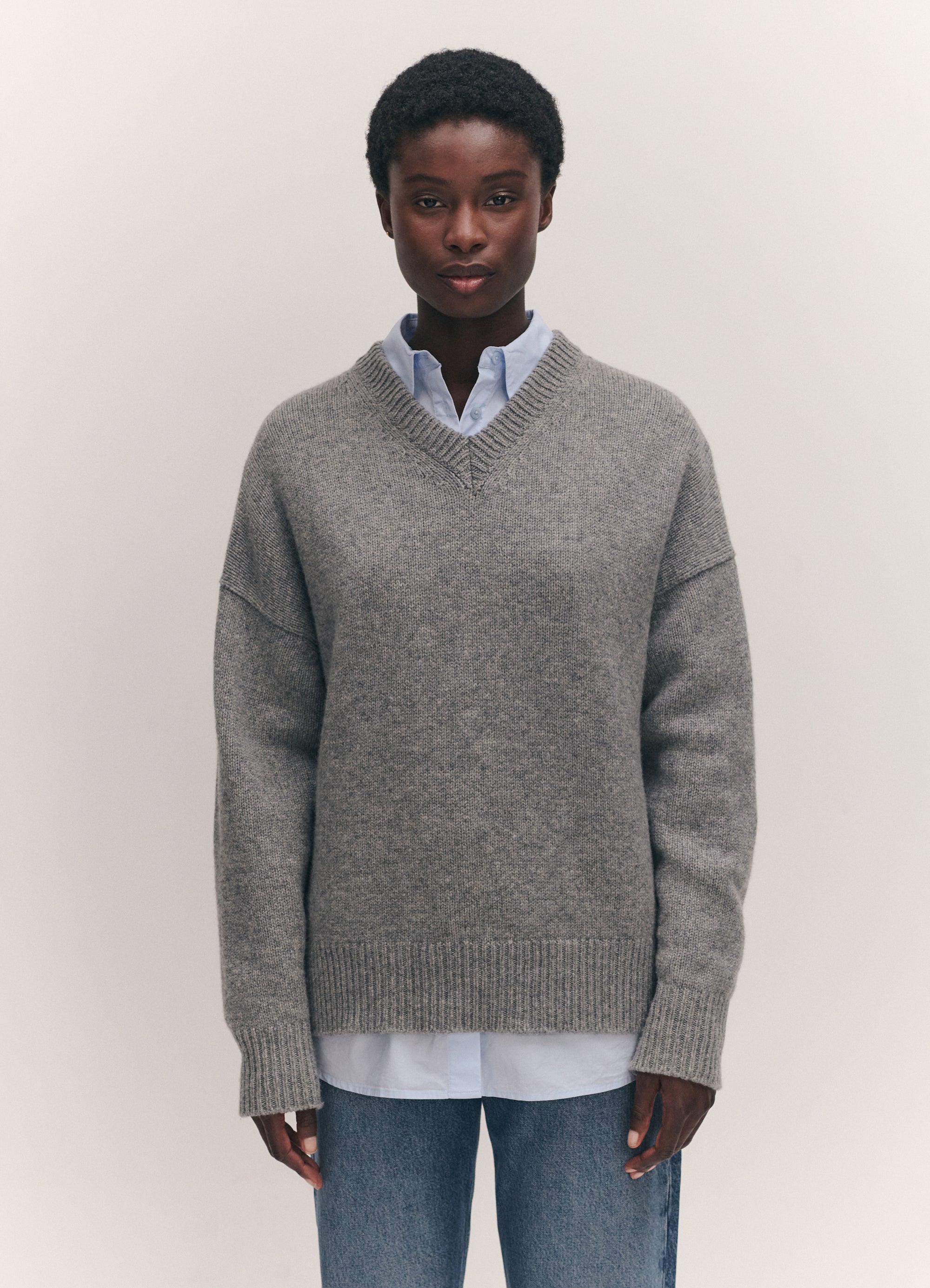 Chunky Knit Dark Grey V Neck Jumper Womens ASOS DESIGN Petite