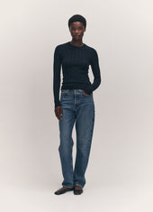 Arklow Extrafine Merino Ribbed Crewneck in Navy