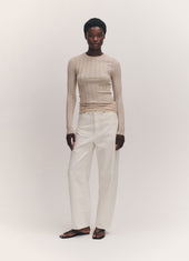 Arklow Extrafine Merino Ribbed Crewneck in Oatmeal