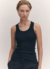 Tierna Fine Rib Merino Tank in Dark Navy