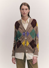 Ava Argyle Cardigan in Dark Natural with Yellow