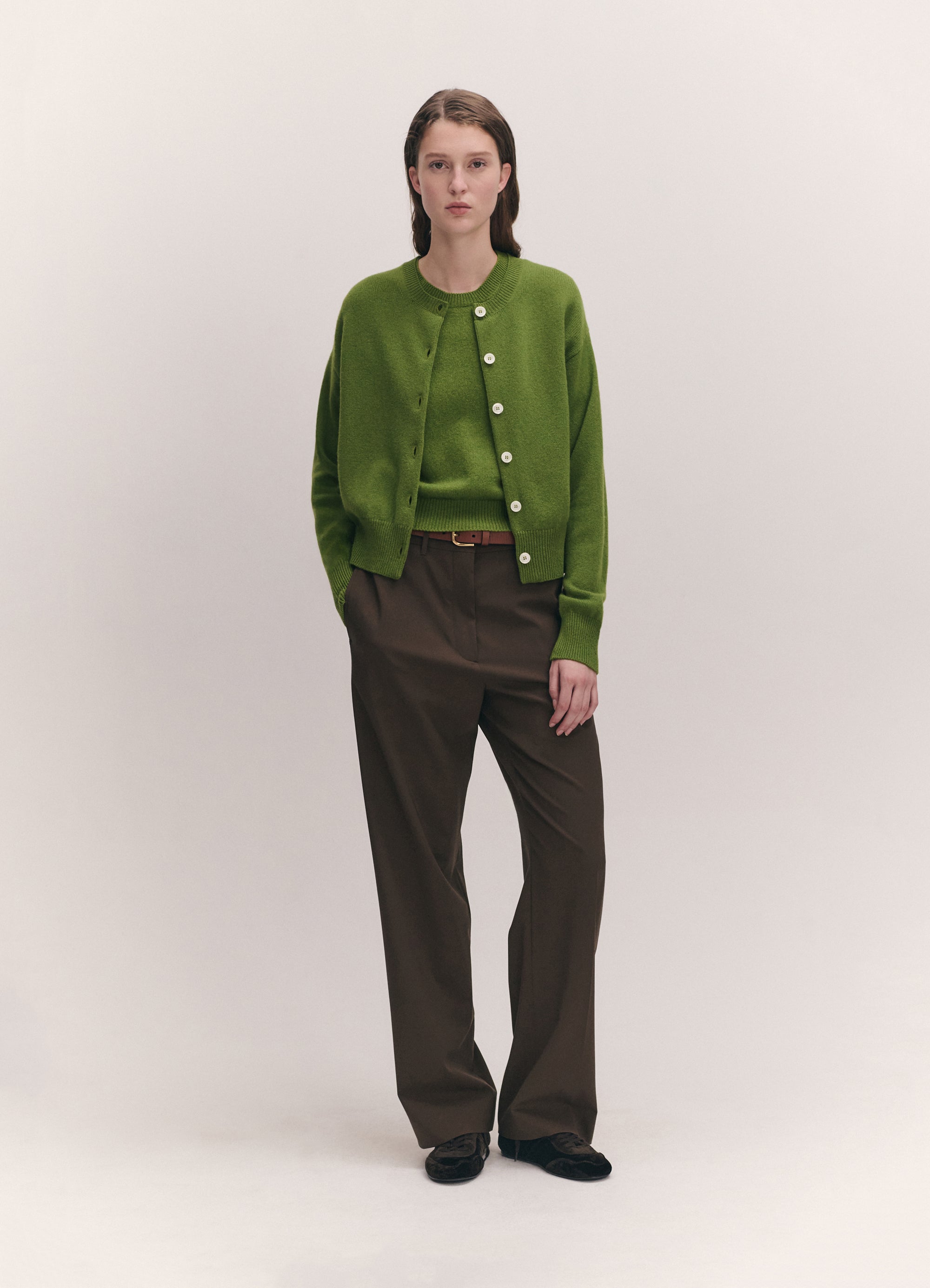 Ada Crewneck Cardigan in Pickle Green – &Daughter