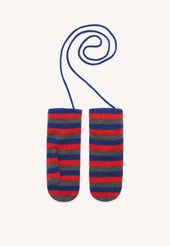Cashmere Mittens in Smalt/Poppy/Grey Stripe