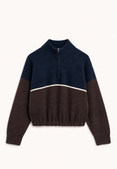 Alder Half Zip Fleece in Navy with Dark Brown