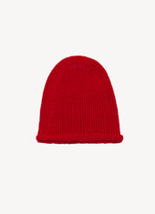Ribbed Cashmere Beanie in Poppy Red