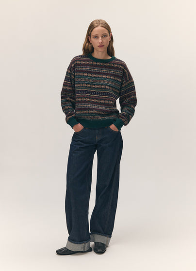 Lorne Fairisle Oversized Crewneck in Dark Brown/Holly Multi