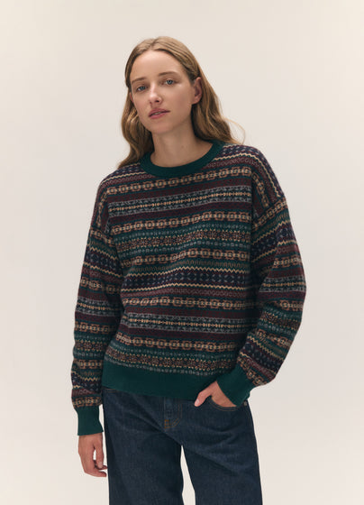 Lorne Fairisle Oversized Crewneck in Dark Brown/Holly Multi