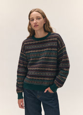 Lorne Fairisle Oversized Crewneck in Dark Brown/Holly Multi