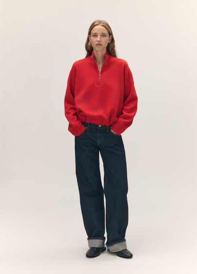 Alder Half Zip Fleece in Poppy Red