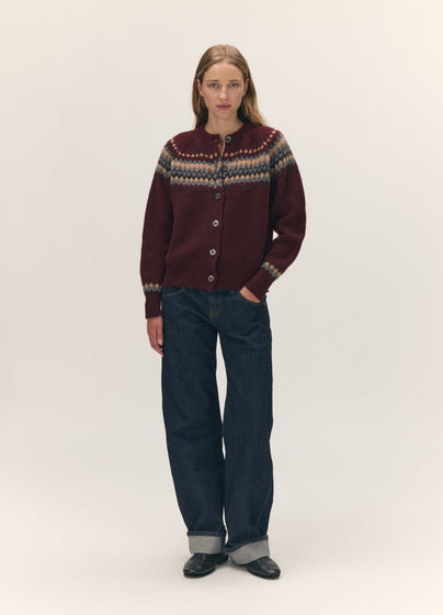Flora Fairisle Cardigan in Port