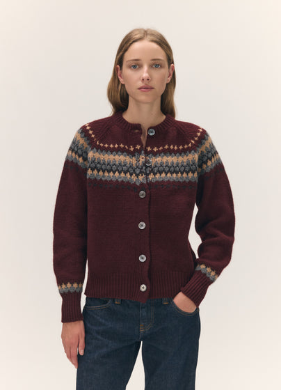 Flora Fairisle Cardigan in Port