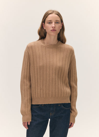 Rooney Rib Crewneck in Camel