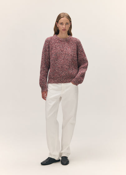 Rowan Rib Crew in Navy & Poppy Marle