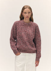 Rowan Rib Crew in Navy & Poppy Marle