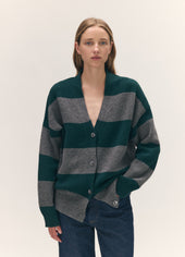 Sora V-Neck Cardigan in Derby Grey with Holly Stripe
