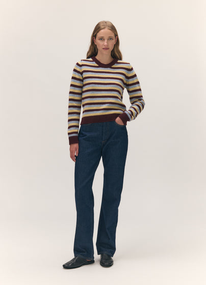 Rosha Shrunken Crewneck in Burgundy with Vintage & Yellow