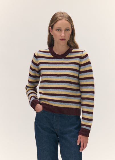 Rosha Shrunken Crewneck in Burgundy with Vintage & Yellow