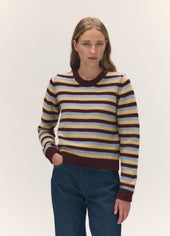 Rosha Shrunken Crewneck in Burgundy with Vintage & Yellow