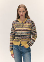 Ada Fairisle Crewneck Cardigan in Yellow Multi