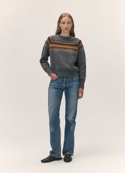 Flora Fairisle Crewneck in Derby Grey Multi