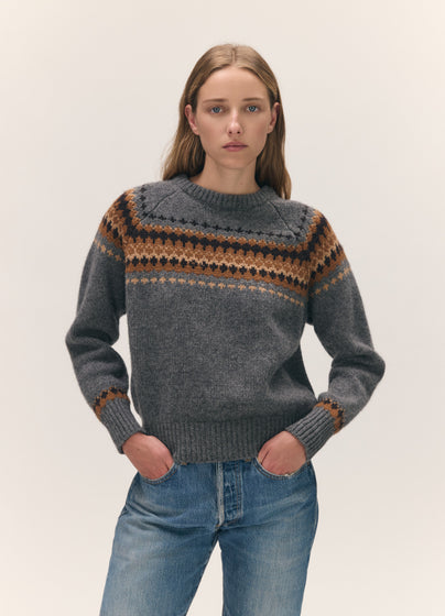 Flora Fairisle Crewneck in Derby Grey Multi