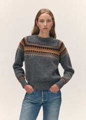 Flora Fairisle Crewneck in Derby Grey Multi
