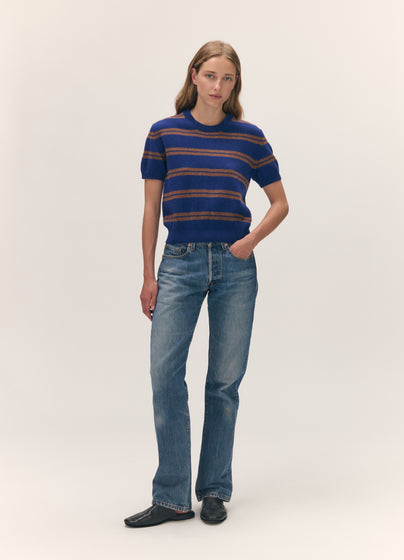 Wicklow T-Shirt in Smalt/Hazelnut Stripe