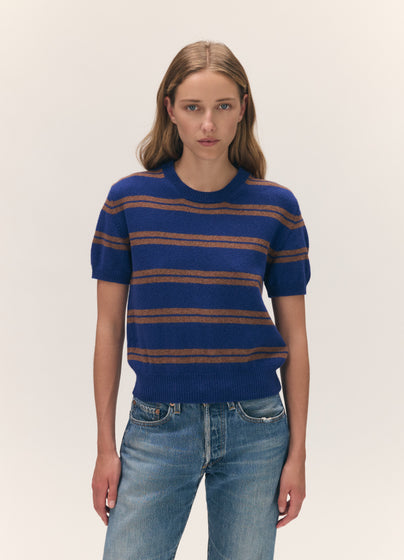 Wicklow T-Shirt in Smalt/Hazelnut Stripe
