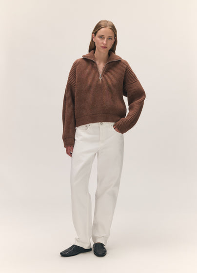 Rowan Rib Half Zip in Hazelnut