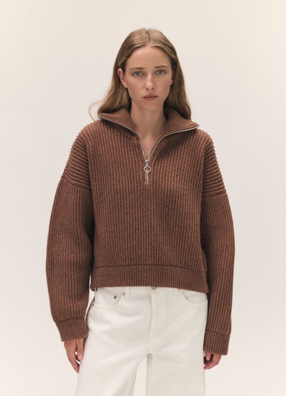 Rowan Rib Half Zip in Hazelnut