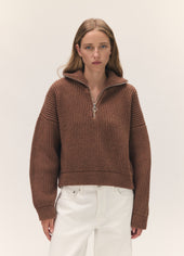 Rowan Rib Half Zip in Hazelnut
