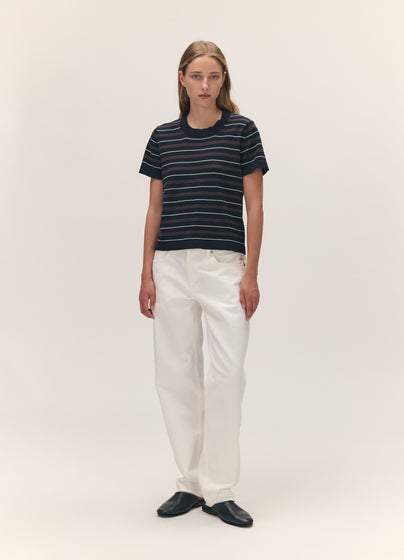 Short Sleeve Shrunken T-Knit in Midnight Stripe