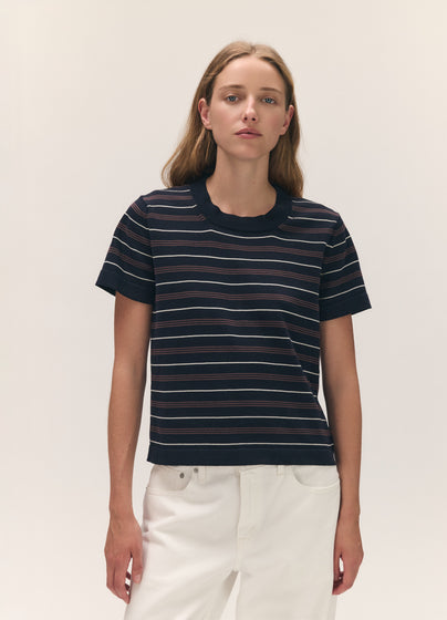 Short Sleeve Shrunken T-Knit in Midnight Stripe
