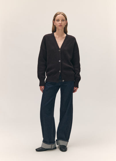 Sora V-Neck Cardigan in Dark Brown
