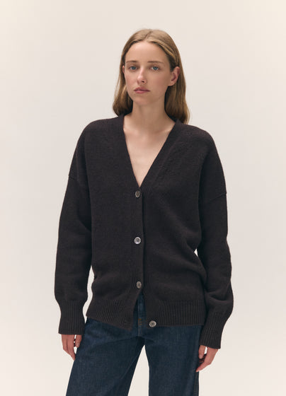 Sora V-Neck Cardigan in Dark Brown