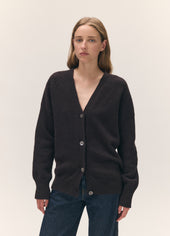Sora V-Neck Cardigan in Dark Brown