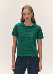 Short Sleeve Shrunken T-Knit in Green Stripe