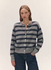 Ada Crewneck Cardigan in Flannel/Navy Stripe