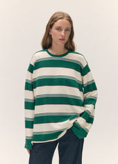 Long Sleeve Slouchy T-Knit in Green Stripe