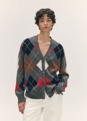 Ava Argyle Cardigan in Derby Grey with Red