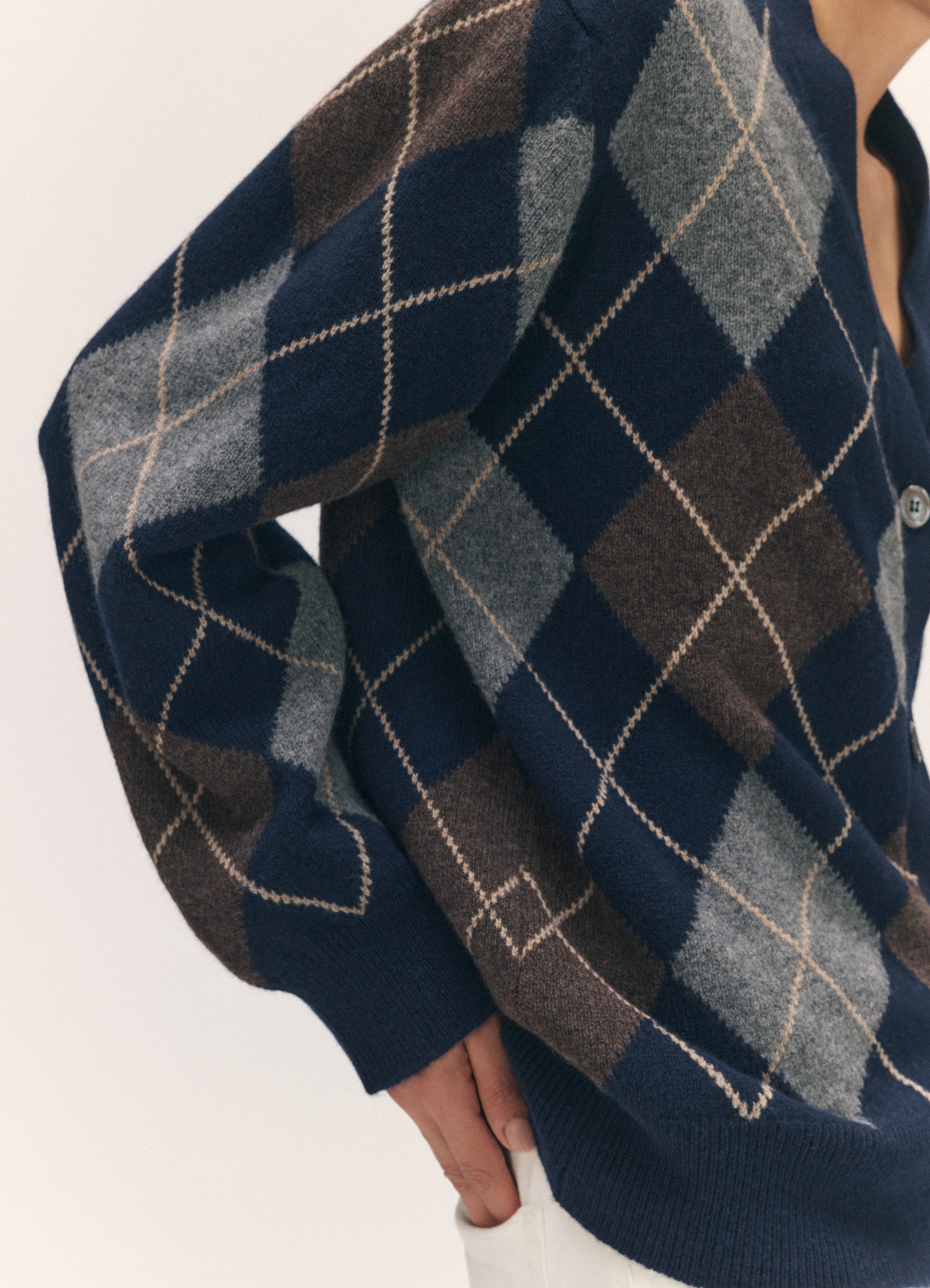 Ava Argyle Cardigan in Navy with Brown – &Daughter
