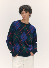 Ava Argyle Crewneck in Navy with Smalt