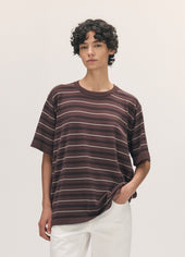 Short Sleeve Slouchy T-Knit in Brown Stripe