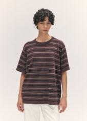 Short Sleeve Slouchy T-Knit in Brown Stripe