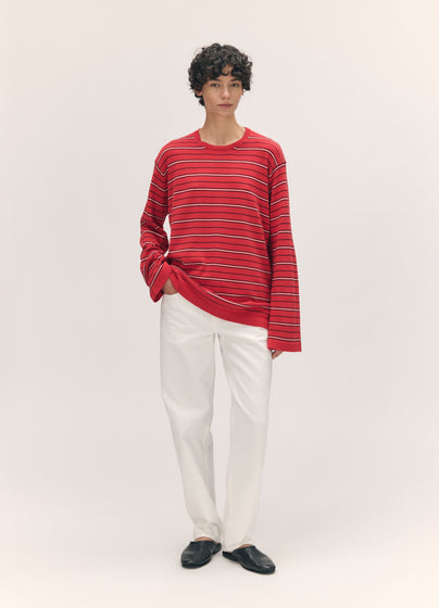 Long Sleeve Slouchy T-Knit in Red Stripe