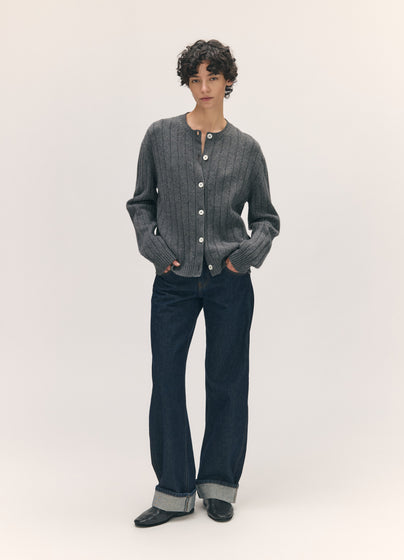 Rooney Rib Cardigan in Derby Grey