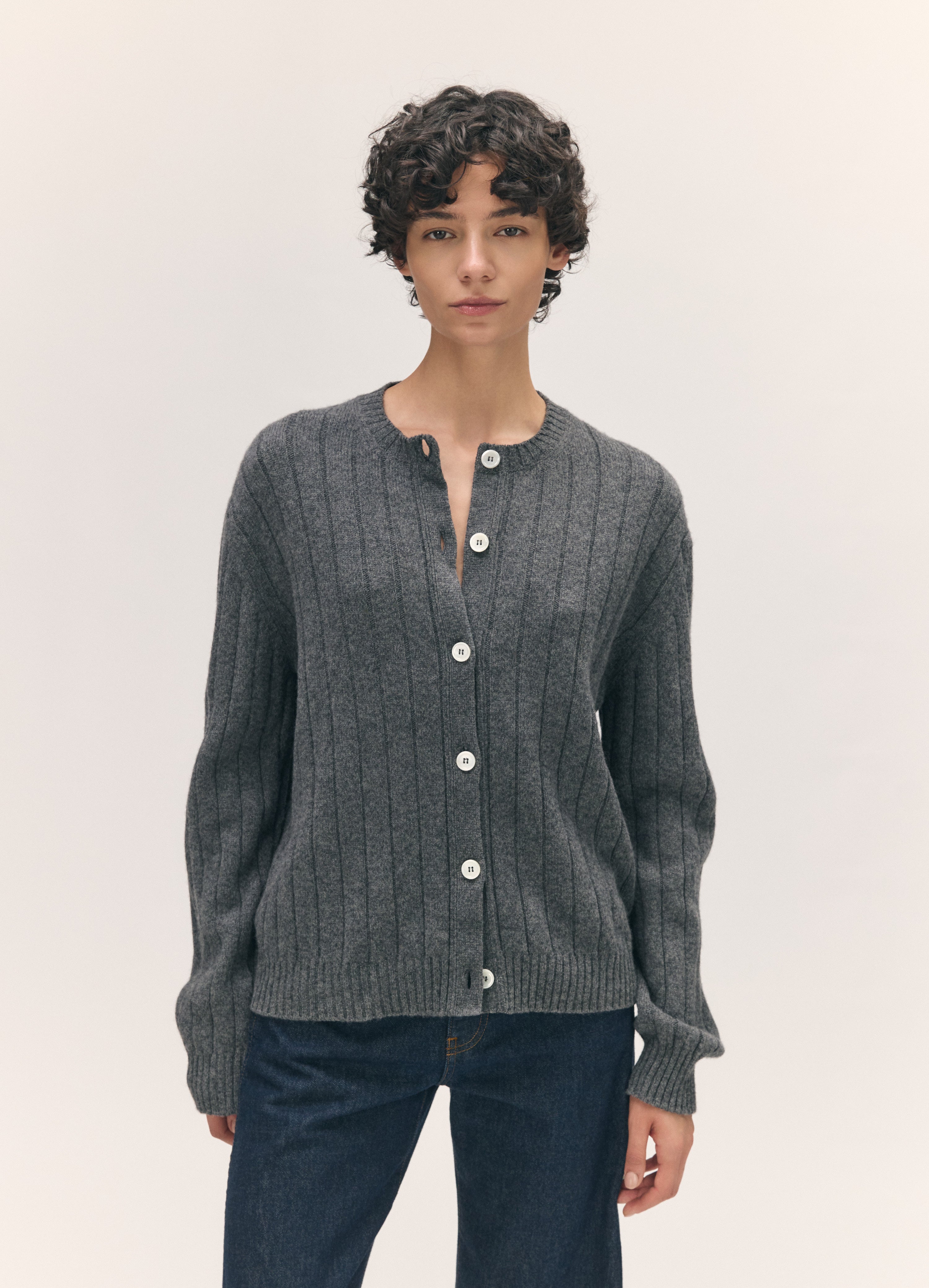 Rooney Rib Cardigan in Derby Grey