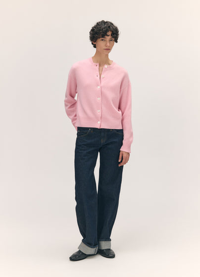 Ada Crewneck Cardigan in Pale Pink