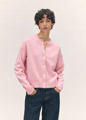 Ada Crewneck Cardigan in Pale Pink