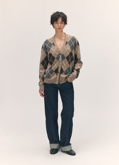 Ava Argyle Cardigan in Dark Natural with Grey